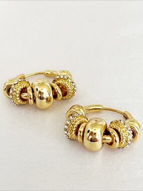 LOVISA Gold Plated Diamante Rondell Hoop Earrings Crystals Beads